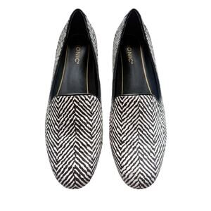 Vionic Willa Calf Hair Herringbone Loafer Size 11 Black White Zebra Animal Print